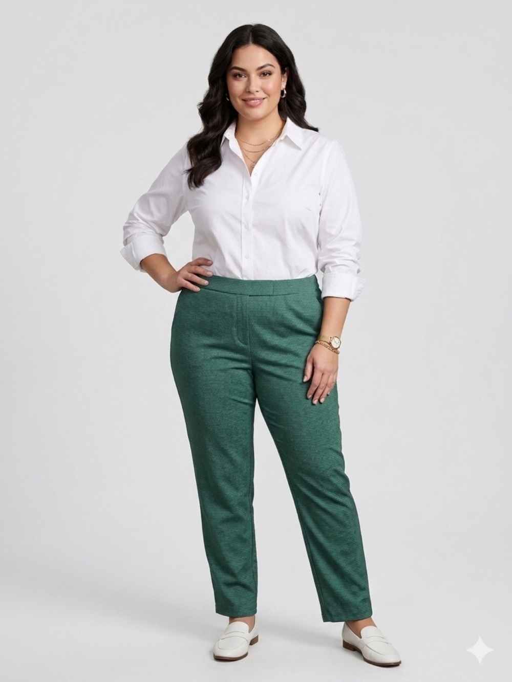 Teal Textured Pull-On Pants Elastic Waist Straight Leg Casual Office Comfy 1X